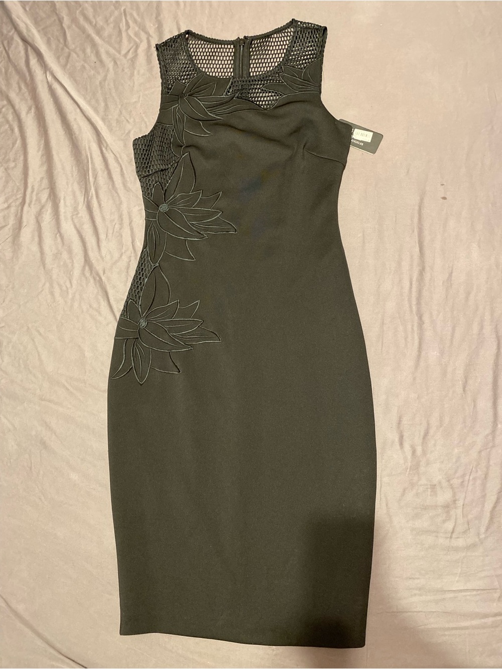 GUESS black mesh sleeveless floral bodycon stretch dress, size 6